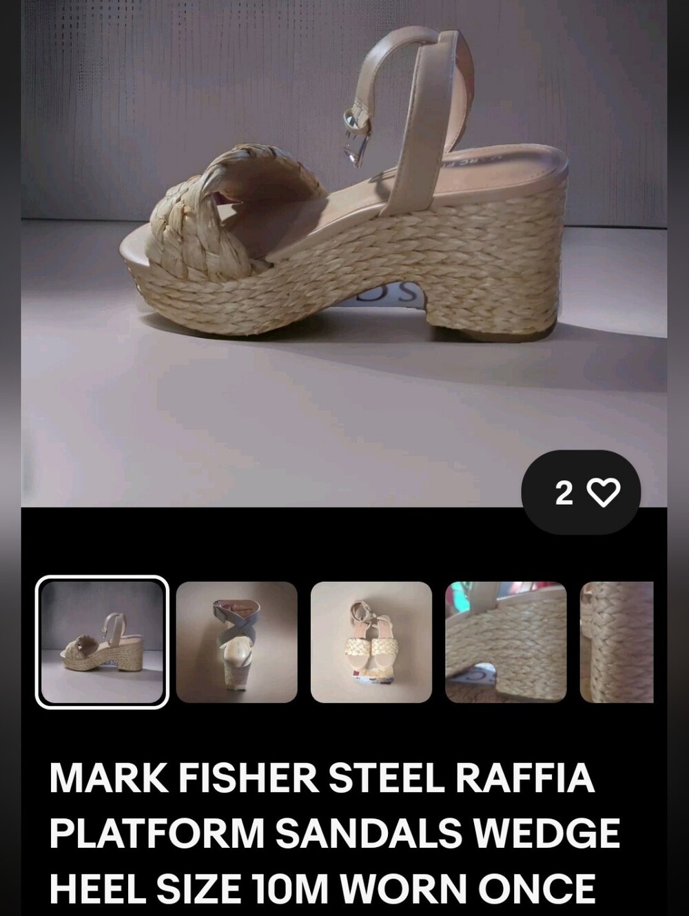 Marc Fisher Raffia Platform Wedge Sandals in Natural Cream Worn Once Size 10M